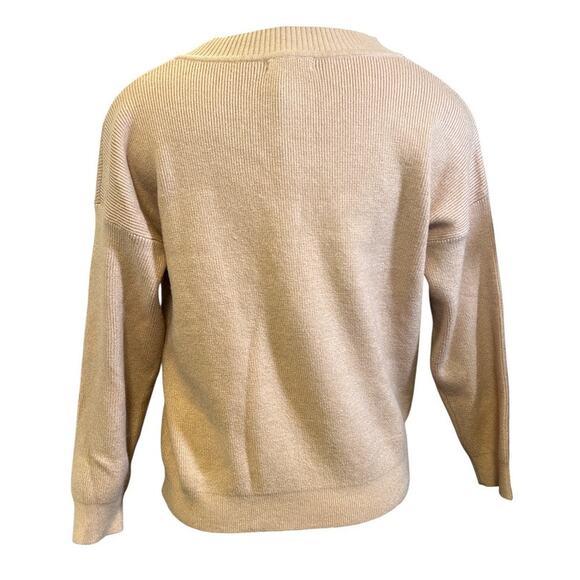 Uniqlo V-Neck Ribbed Knit Pull On Sweater Sz M Tan Beige Preppy Academia Cozy - Picture 3 of 7